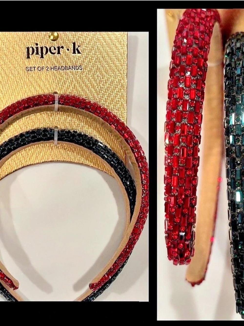 piper · k Set of 2 Rhinestone Padded Headbands Red & Black